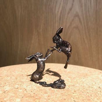 Miniature Bronze Boxing Hares Sculpture 8th Anniversary, 11 of 12