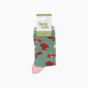 Squirrel Floral Fluffy Bamboo Socks In Green, 4 of 4