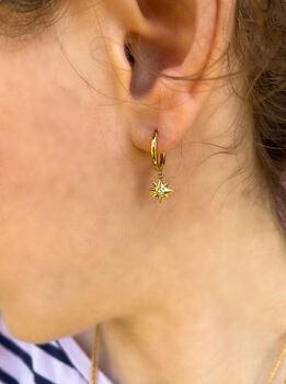 Gold Plated Delicate Engraved Moon And Star Hoops, 3 of 7
