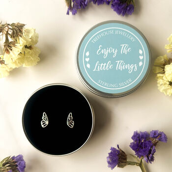 Sterling Silver Butterfly Wings Studs In A Gift Tin, 3 of 9
