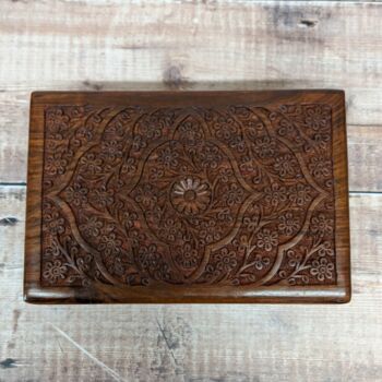 Wooden Floral Flower Carved Jewellery Box, 5 of 9