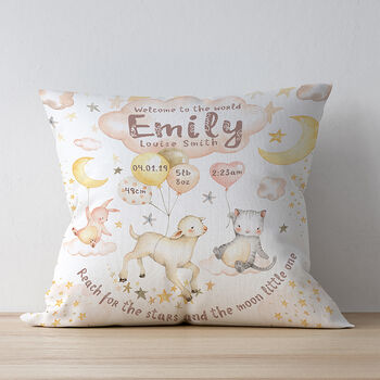 Personalised Pastel Animals Keepsake Birth Cushion, 7 of 10