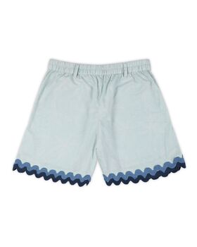 Poppy Floral Printed Cotton Shorts, Blue, 3 of 4