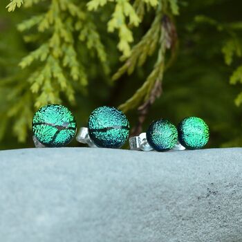 Emerald Green Glass And Sterling Silver Stud Earrings, 4 of 12