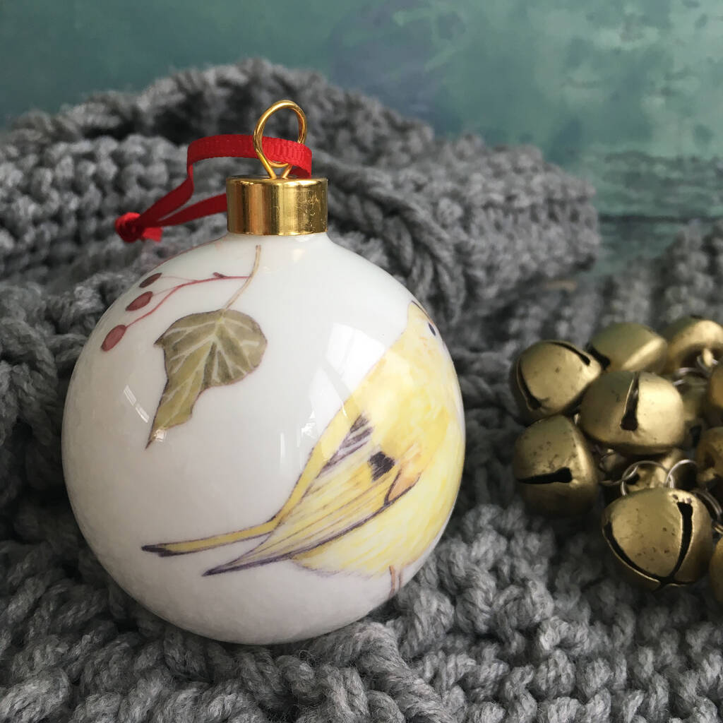 Goldcrest Bone China Christmas Bauble By littlebirdydesigns