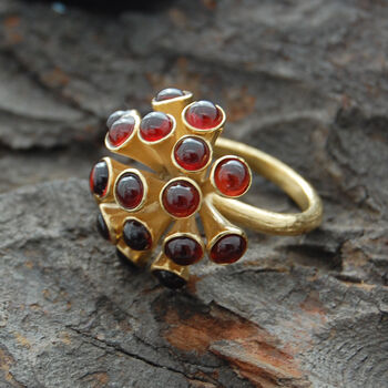 Large Gold Plated Garnet Cluster Ring, 2 of 3