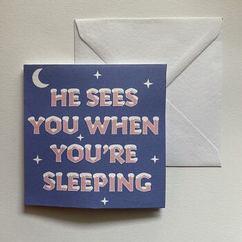 Handmade Pop Up Cat Pops Out Of Duvet 'He See You When You're Sleeping' Christmas Card, 3 of 3