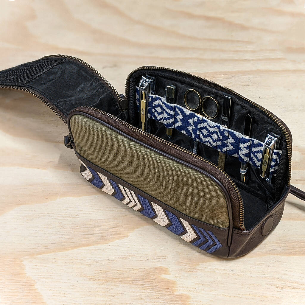 duo zip wash bag canvas mens toiletry travel bag by mantidy