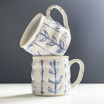 Big Huggable Mug With Blue And White Abstract Floral Hand Painted Design, 5 of 12