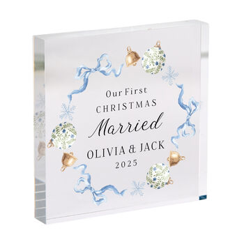 First Christmas Married Acrylic Block Newlywed Gift, 4 of 4