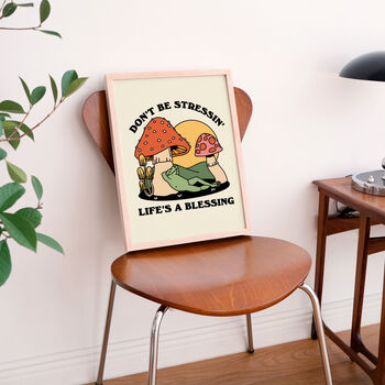 'Don't Be Stressin' Groovy Frog And Mushroom Print, 2 of 9