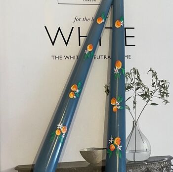 Hand Painted Pair Of Orange Blossom Taper Candles, 5 of 7