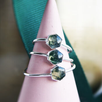 Moss Agate Hexagonal Ring In Sterling Silver, 3 of 3