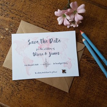 Watercolour Travel Save The Date Card, 3 of 4