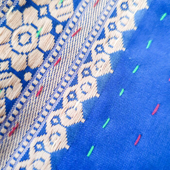 Sari Cushion Cover, Blue Silk, 46cm Handmade, 3 of 6