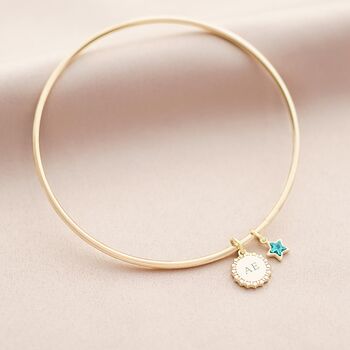 Star Edge Disc And Star Birthstone Initial Bangle, 3 of 12