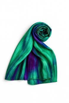 100% Mulberry Silk Scarf, Emerald Green Purple, Aurora Borealis, 10 of 10