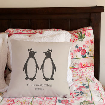 Personalised Penguin Pairs Cushion, 5 of 5