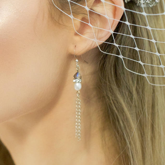 Bridal Silver Chain Drop Earring By Modiste Accessories