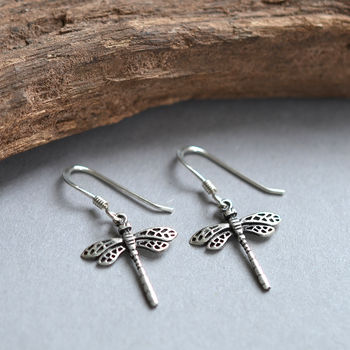 Sterling Silver Little Dragonfly Dangly Earrings, 4 of 7