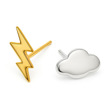 Mismatched Sterling Silver And Gold Lightning And Cloud Stud Earrings – 10mm X 6mm, 5 of 5