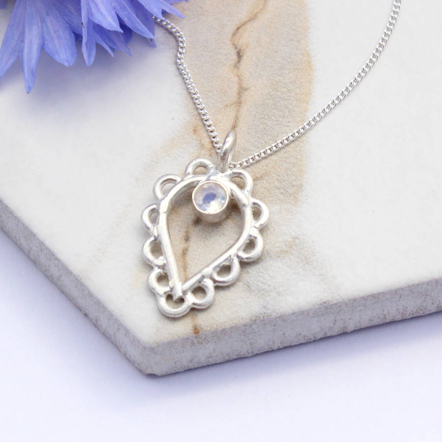 sterling silver scalloped teardrop moonstone necklace by amelia may ...