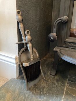 Pewter Hearth Tidy Set Ash Pan And Brush For Fireplace, 5 of 6