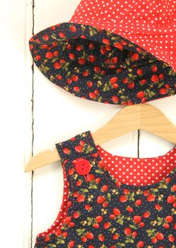 Reversible Pinafore Dress Cotton Spotty Strawberry, 7 of 9