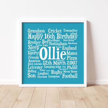 Birthday Personalised 16th Word Art Gift, 4 of 4