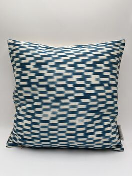 Square Ikat Silk Cushion Vibrant Blue Tile, 3 of 8