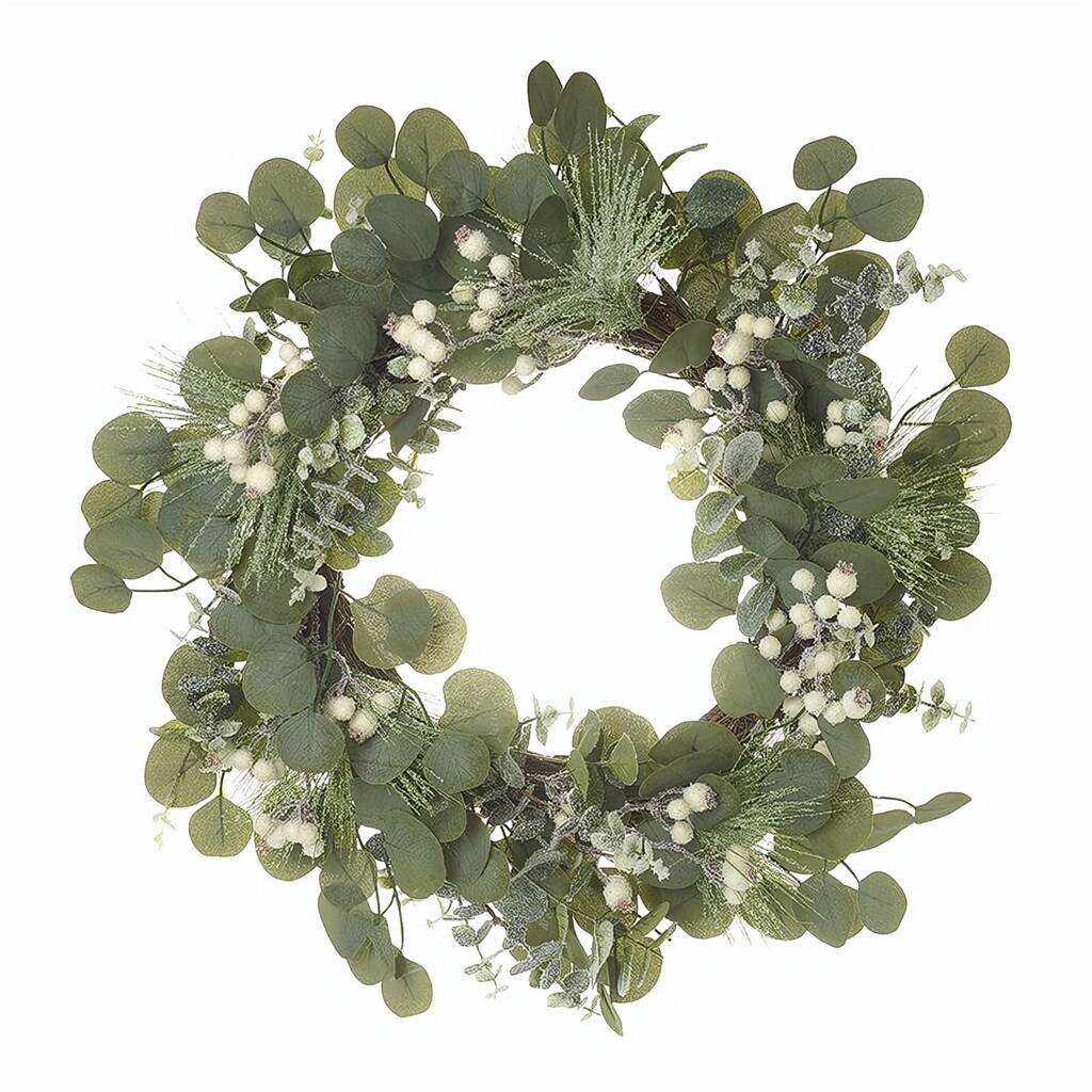 Green Leaf And White Berry Christmas Door Wreath