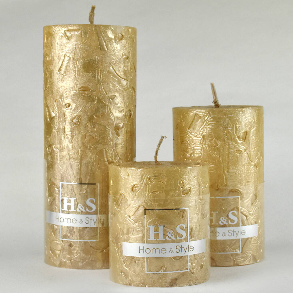 G Decor Adeline Gold Metallic Textured Pillar Candle, 1 of 7