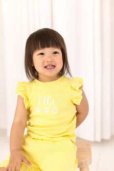 Personalised Embroidered Daisy Lace Trim T Shirt And Short Set, 2 of 12