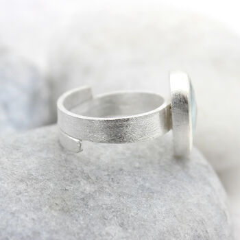 Aquamarine Gemstone Adjustable Sterling Silver Ring, 5 of 7