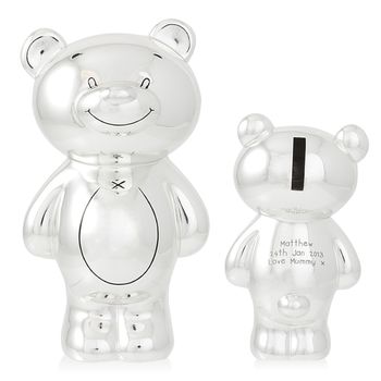 silver plated teddy bear money box