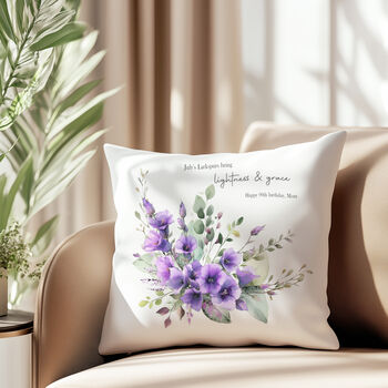 Personalised Watercolour Birth Month Flower Cushion, 3 of 10
