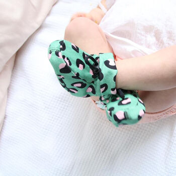 Pink And Green Leopard Print Baby Bootie Slipper, 6 of 7