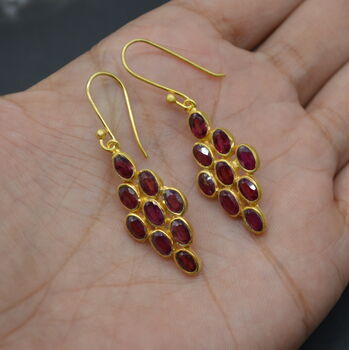 Red Ruby Drop Earrings: Gold Plated Sterling Silver, 6 of 7