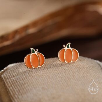 Sterling Silver Enamel Pumpkin Stud Earrings, 4 of 12