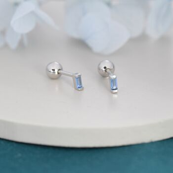 Extra Tiny Aquamarine Blue Baguette Cz Screw Back Earrings, 3 of 11