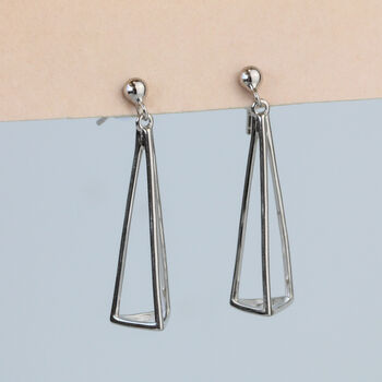 Sterling Silver Pyramid Dangle Stud Earrings, 3 of 5