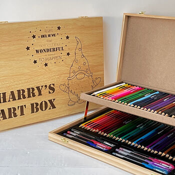 Personalised Boy Girl Gnome Pencil Pen Art Box, 2 of 10