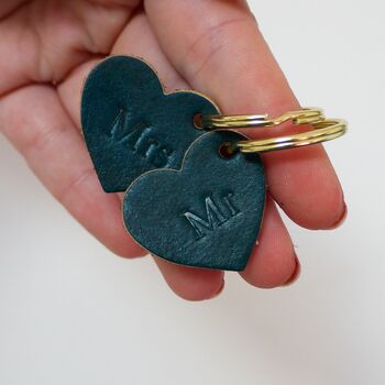 'Mr And Mrs' Small Leather Heart Keyring, 6 of 7