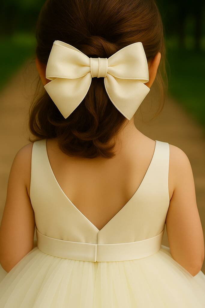 Sugar Cream Bow Barrette With A Pink Satin Drawstring Bag, 1 of 5