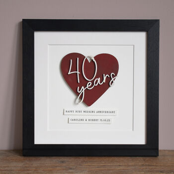 Personalised 40 Years Ruby Wedding Anniversary Wooden Heart Print, 3 of 4