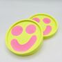 Smiley Face Coasters/ Trays Yellow And Pink Set Of Two, thumbnail 1 of 9