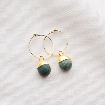 Gold Filled Emerald Hoop Earrings, 2 of 3