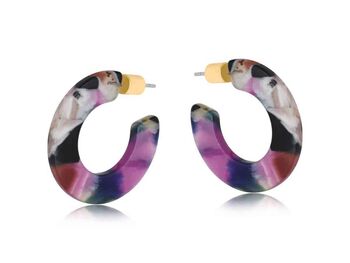 Hortense Flat Oval Resin Hoop Earrings Purple / Black, 2 of 3