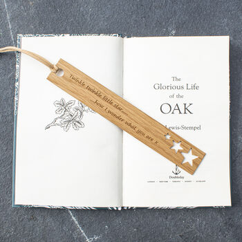 Personalised Gift Oak Bookmark Sun, Stars And The Moon, 5 of 8