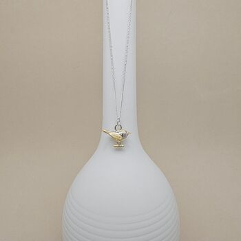 Rhodium And Gold Plated Nuthatch Bird Charm Necklace, 2 of 3